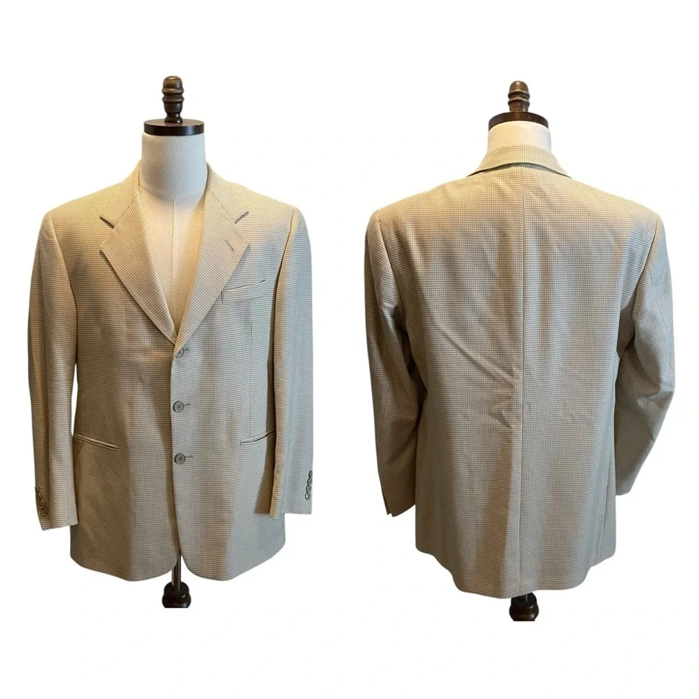 Bachrach Suit Blazer Jacket Sport Coat Beige Taupe Size 42R Wool Check office